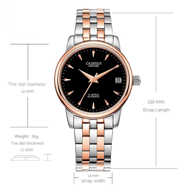 US $101.99 CADISEN 2020 Top Brand Luxury Ladies Watch Superior Women Automatic Mechanical Watch Smart Watch Sports Waterproof Calendar