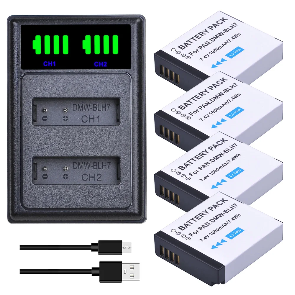 

DMW-BLH7 Battery for Panasonic DMW-BLH7PP Lumix DMC-GM5 GM1 DMC-GF7 DMC-GF8 GF9 LX10 LX15 , Dual Charger for DMW-BLH7E