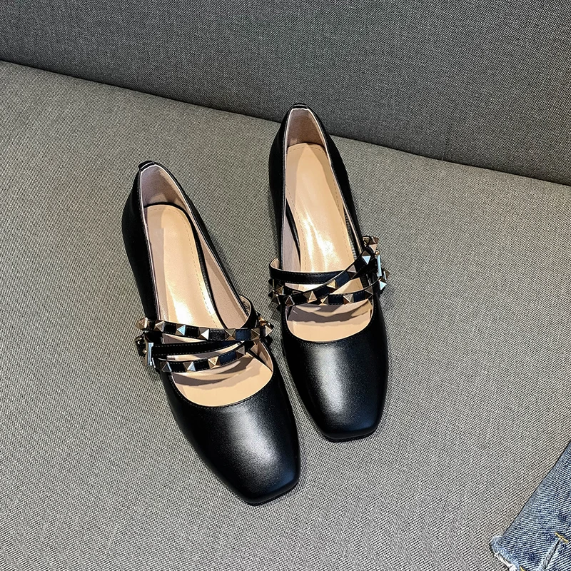 British style new spring high heels shoes women's pumps genuine leather rivet Gladiator Mary Jane ladies dating shoes femme