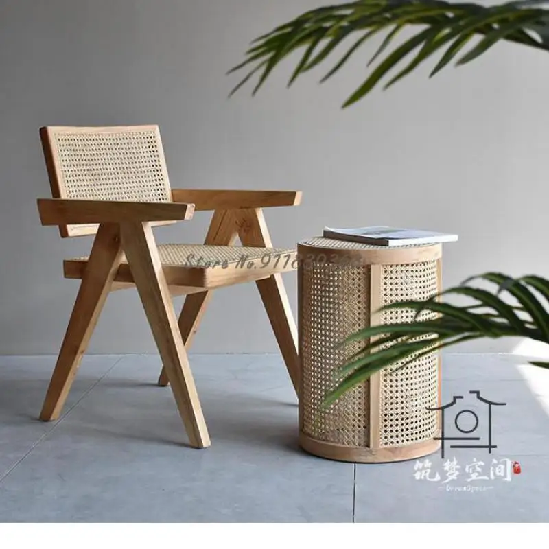 Nordic ins solid wood rattan chair designer Chandigarh log dining net red light luxury backrest lounge | Мебель