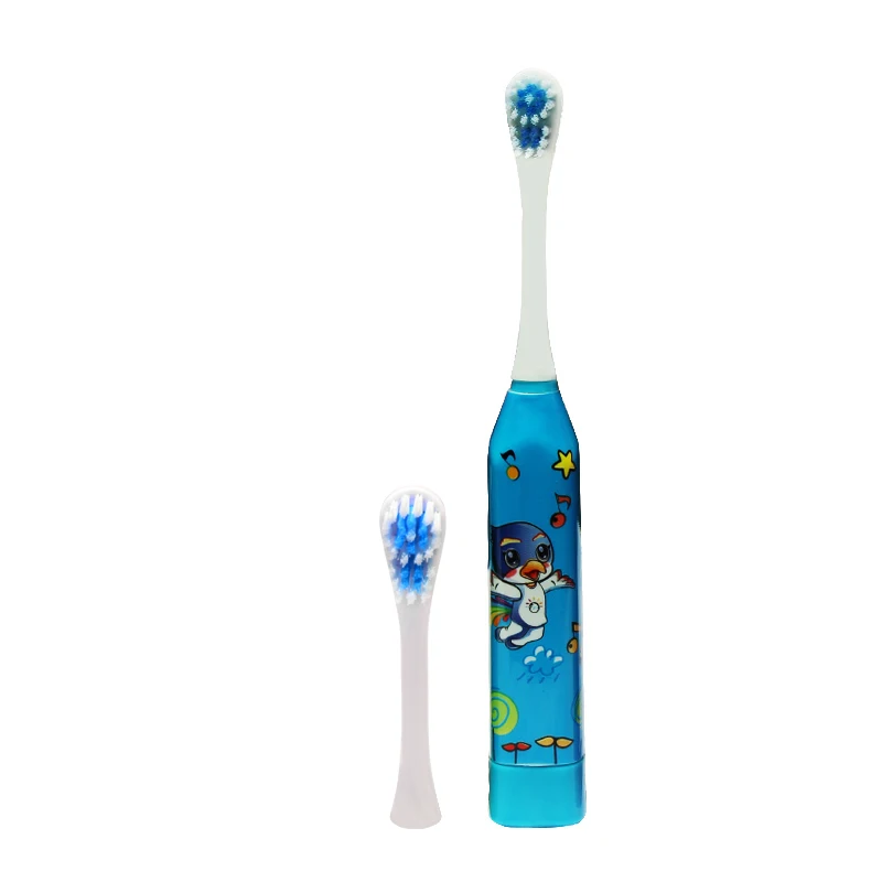 New blue Детская электрическая зубная щетка с мультипликационным рисунком, Детская домашняя Милая электрическая зубная щетка с мягкими волосами, 2 шт, двухсторонняя Чистящая Сменная головка - Цвет: New blue