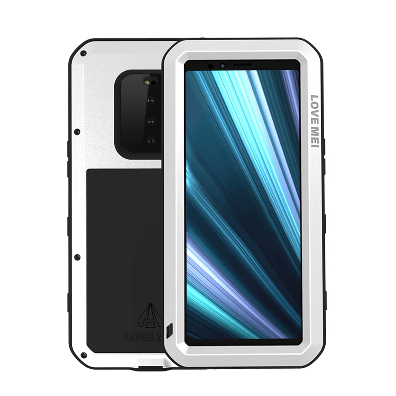 Брендовый чехол Love Mei для sony Xperia 1, чехол для sony Xperia 1(6,5 дюйма), ударопрочный металлический защитный чехол для телефона со стеклом