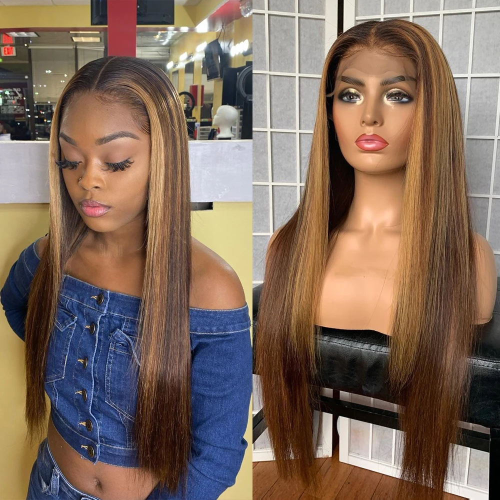 Us 7808 39 Offcolored 136 Deep Part Lace Front Human Hair Wigs Brazilian Remy Straight Ombre Brown Honey Blonde Highlight Wig For Black Women On