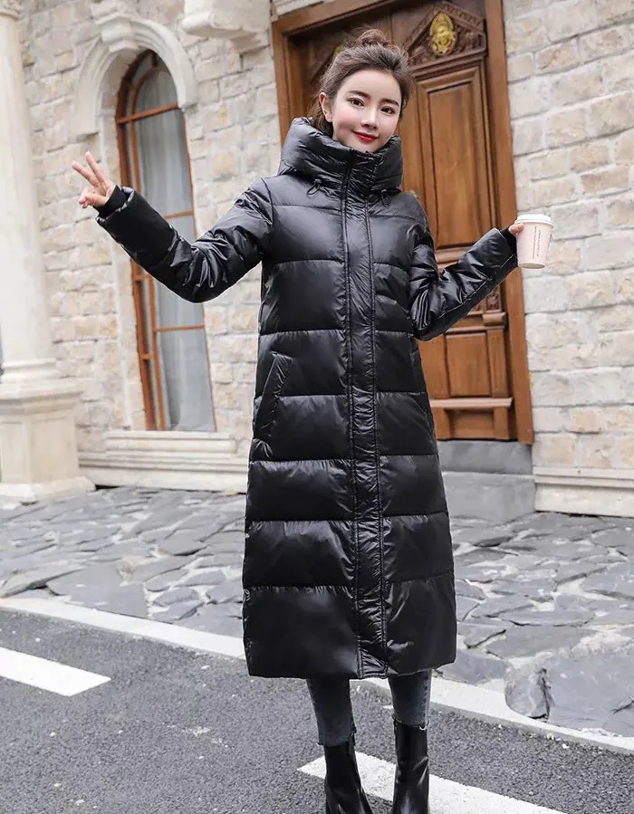 Зимнее длинное хлопковое пальто для женщин, Толстое Зимнее пальто с капюшоном на молнии размера плюс, ветрозащитная зимняя верхняя одежда, парки, теплая куртка