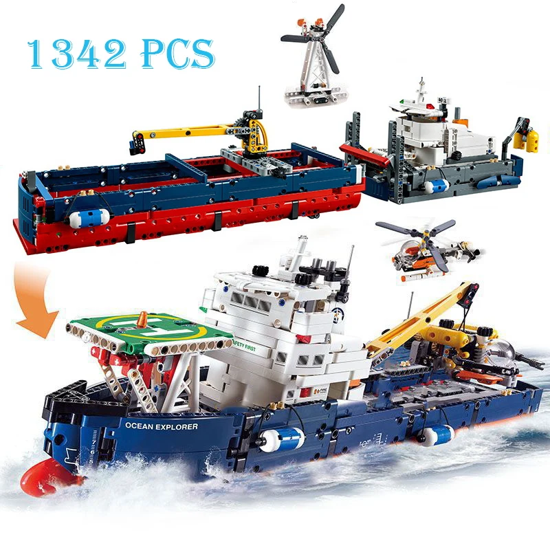 

1342Pcs City Series Ocean Explorer Sea Ship 2 IN 1 Building Blocks Compatible Technic Boat Model Bricks Children Toys