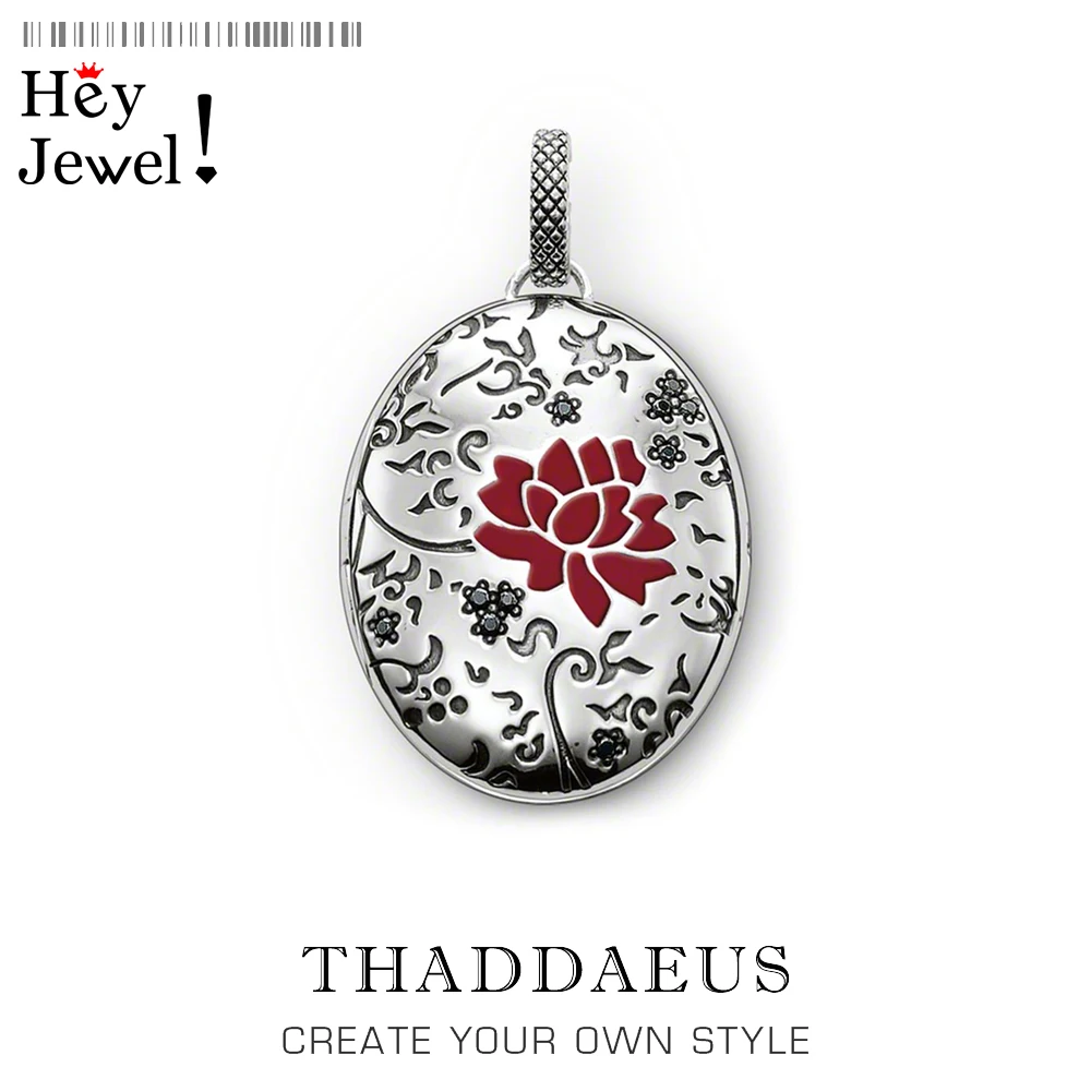 Pendant Oval Red Flower Locket, Fashion Glam 925 Silver Jewelry Thomas Sterling Necklace Romantic Gift For Ts Soul Woman