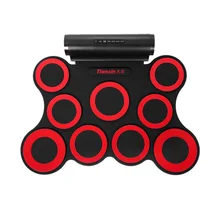 Профессиональные ручные рулонные силиконовые складные электронные барабаны портативные ударные инструменты для джаза набор с литиевой батареей и двойным рожком для детей-красный