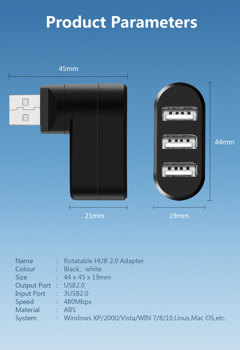 Вращающийся высокоскоростной usb-хаб с 3 портами 2,0 USB разветвитель адаптер для ноутбуков/планшетных ПК периферийных устройств