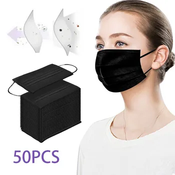 

50PCS Non-woven Disposable Face Mask 4-layer Ply Filter Hanging Breathable Ear Filter Mask Mouth Personal Meltblown Earloop Mask
