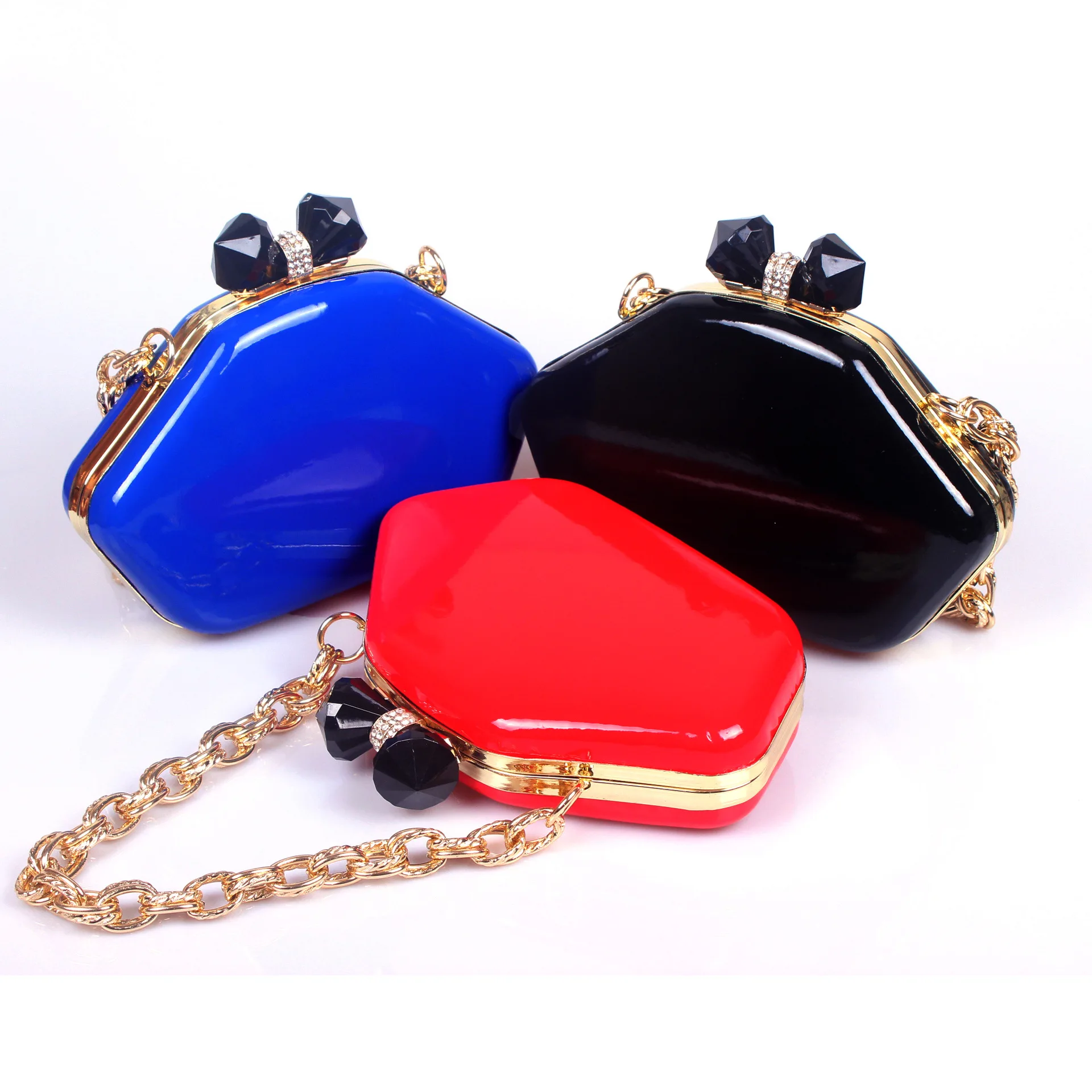 

Black And White with Pattern Acrylic Diamond Parcels Mirror Patent Leather Evening Bag Pu Banquet Bride Carrying Evening Dress L