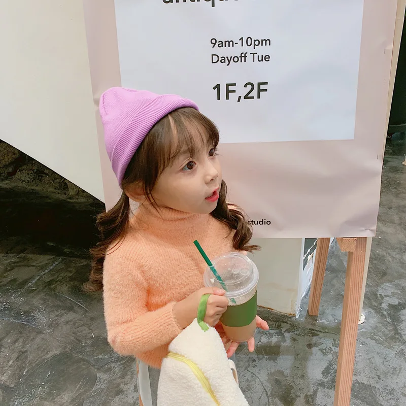 Winter Solid Baby Girls Sweater Turn Down Collar Boys Clothes Children Warm Fur Long Sleeve Girl Knitwear Kids Cardigan