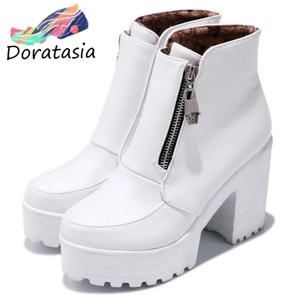 

DORATASIA New Big Size 33-43 Fashion Zipper Booties Ladies High Platform Ankle Boots Women 2019 Autumn High Heels Shoes Woman
