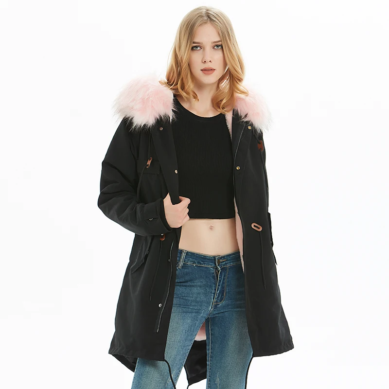S-7XL размера плюс, зимнее меховое пальто для женщин, пальто из искусственного меха, длинное, розовое, черное, роскошное, женское, винтажное, меховой воротник, съемный, плюш