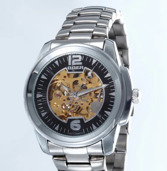 

Goer Men Fully Automatic Hollow out Analog Watch Steel Watch Men's Gz0039g