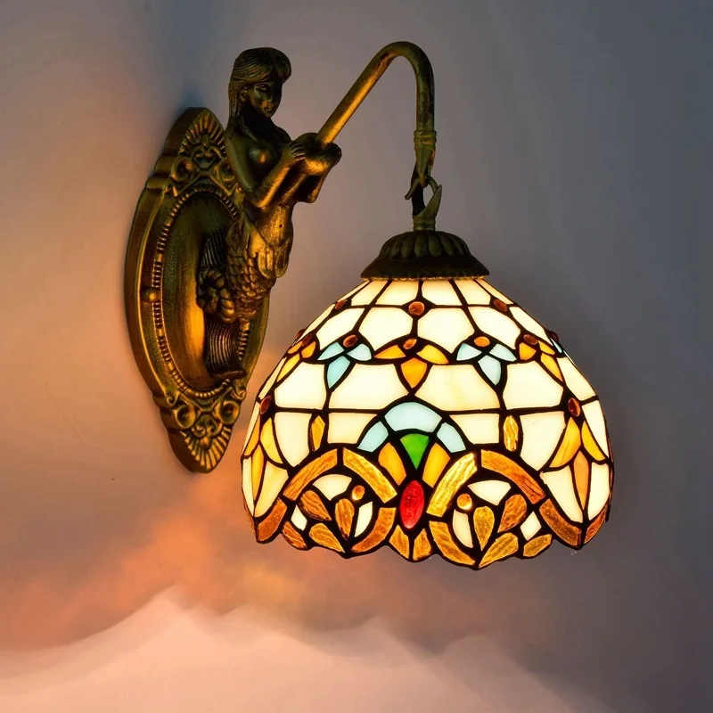 

European style retro Tiffany stained glass living room dining room bedroom bar hall corridor Baroque beauty wall lamp
