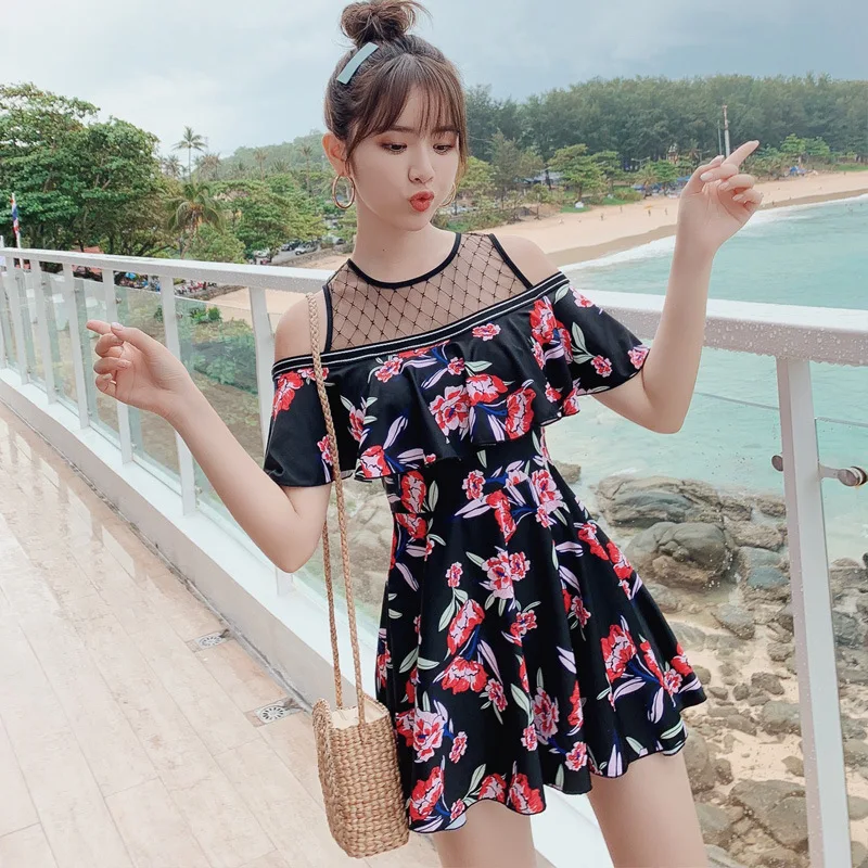 

New Style Plus-sized Large Size Bathing Suit 2019 New Style Fashion off-Shoulder Sexy Bikini Boxer Skirt Split Type Swimwear