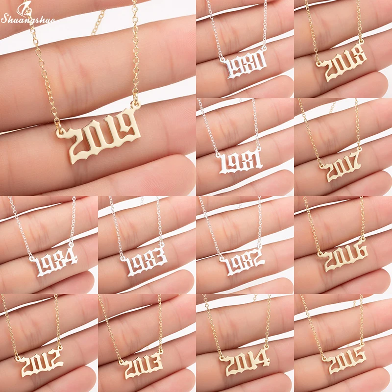 Ожерелье женское из нержавеющей стали с подвеской в виде цифр на год рождения