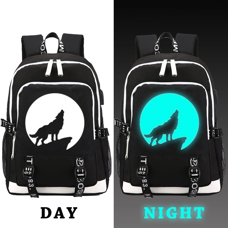 

Wolf Totem Luminous Backpack for Teenagers Boys Girls Student School Backpack USB Travel Laptop Backpack Men Women Canvas Bags