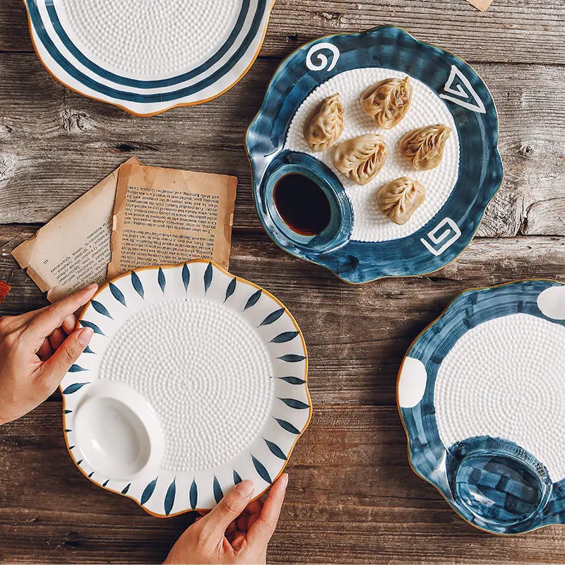 Plato para dumplings con plato para vinagre, plato de sushi japonés de cerámica, plato frío, plato de aperitivo, plato de partición creativo, hogar|Fuentes y platos| - AliExpress - Platos increíbles para tu mesa