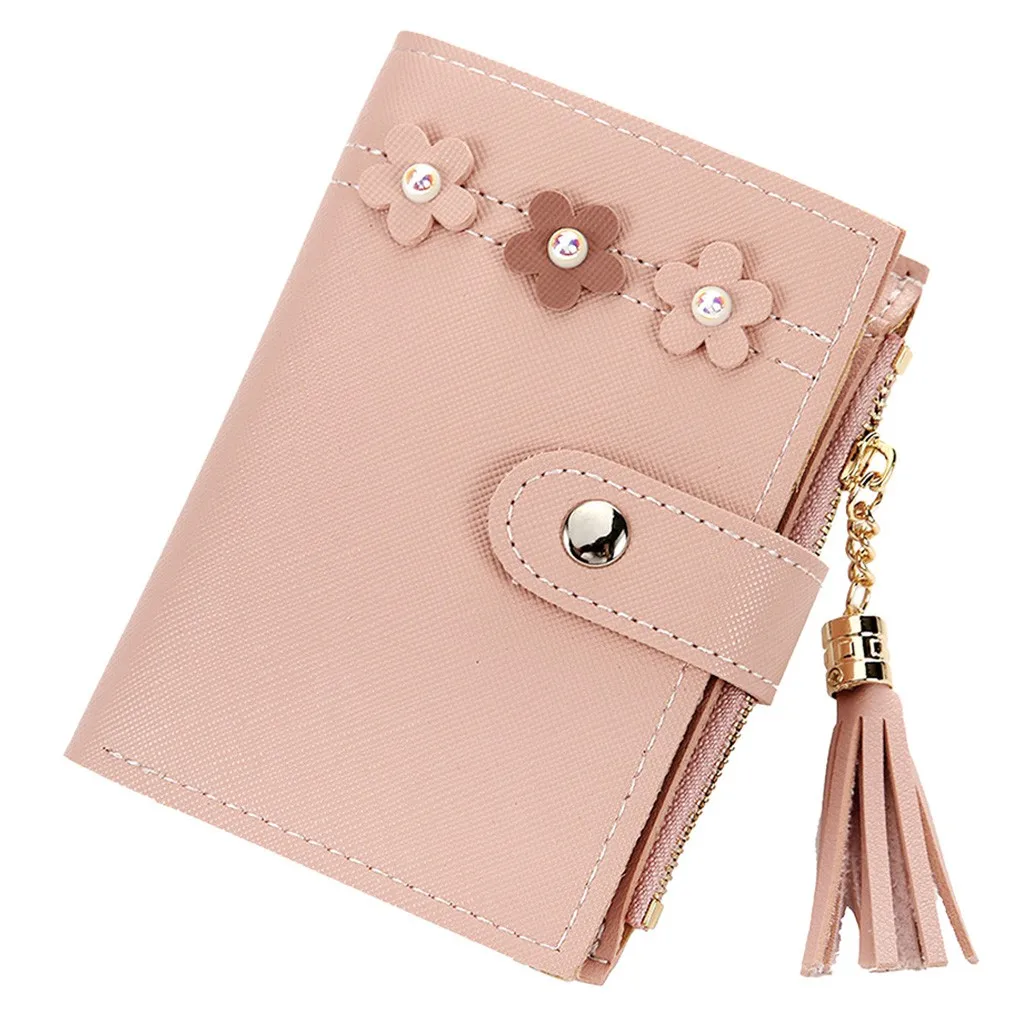 Pink Для женщин сумка модные женские туфли с кисточкой, с цветами, короткий кошелек портмоне с отделением для карт, женские сумки Клатчи Для женщин сумка женская - Цвет: Pink