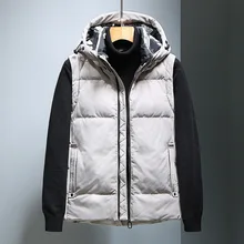 Молодежный Мужской пуховый жилет, осенний и зимний модный Повседневный жилет без рукавов с капюшоном, однотонный плотный жилет