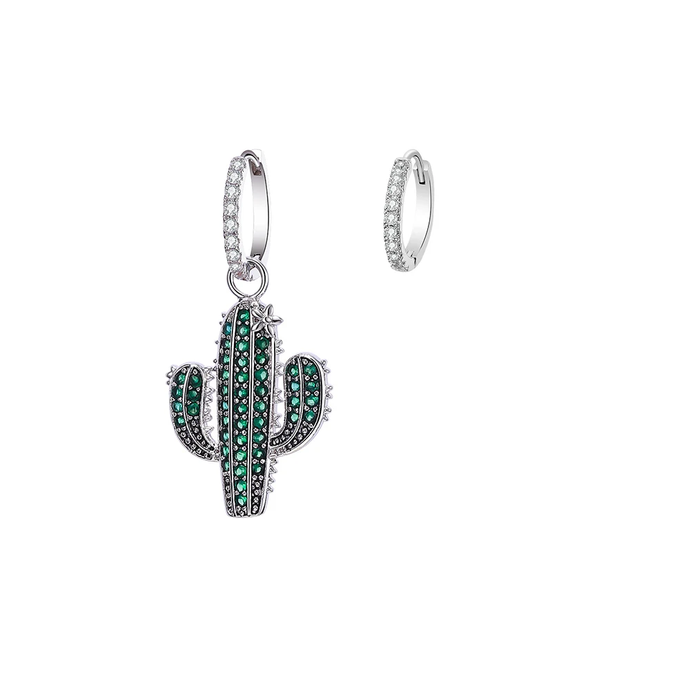 

Copper Earrings with Gold Silver Color Cubic Zircon Hoop Earring for Women Fashion Jewelry Cactus Charm Earrings 2019 New Design