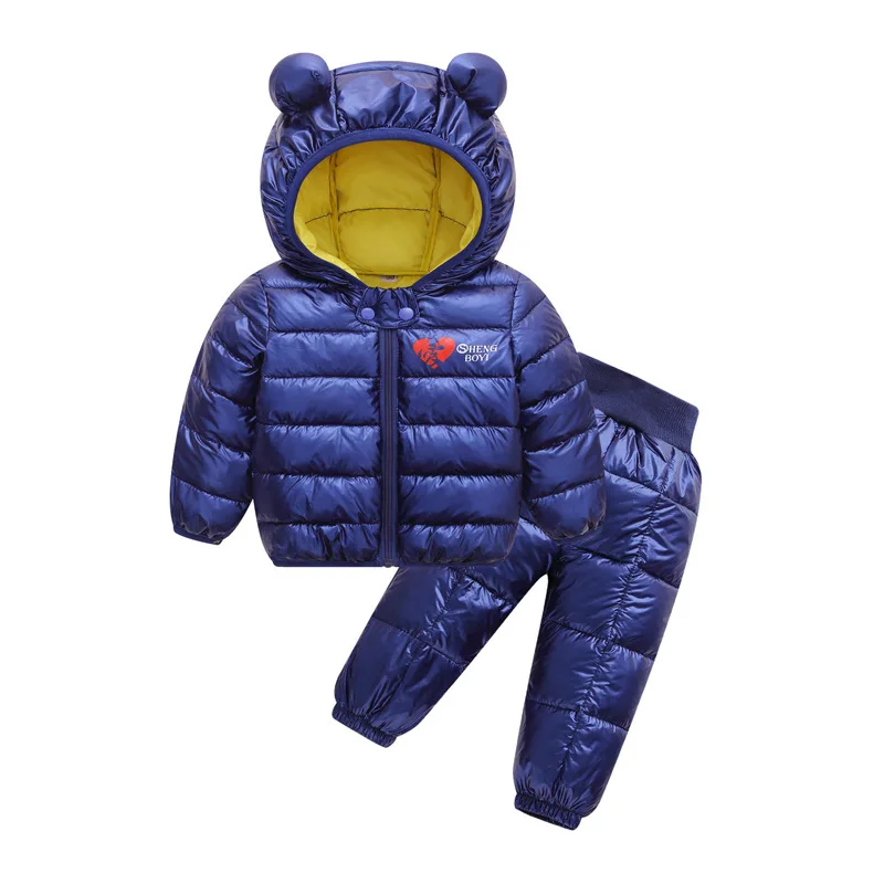 Зимние детские куртки+ штаны, комплекты из 2 предметов, осеннее пальто с капюшоном для мальчиков теплые штаны костюм для малышей детский костюм пальто для девочек