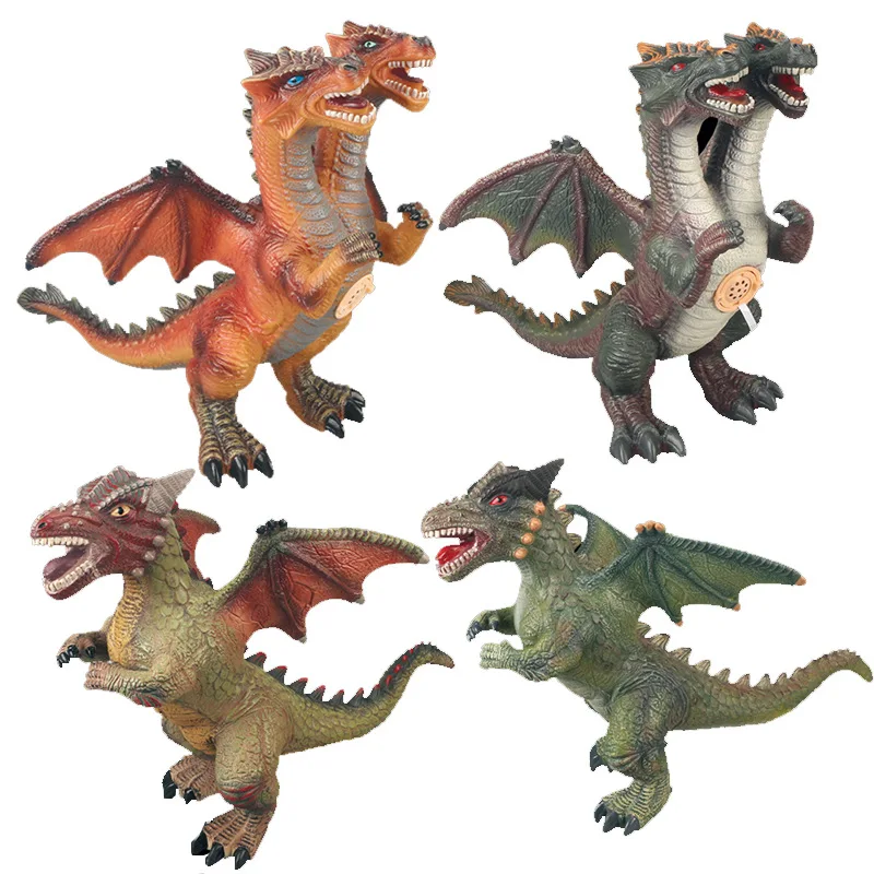 

Cross Border Jurassic Double Headed Magic Dragon Sound Making Double Headed long flying dragon Model Toy Soft Silcone Dinosaur E