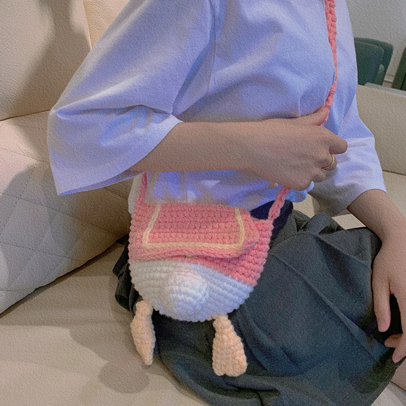 Coin Purse Wool Hand-Woven Donald Duck Butt Girl's Clutch Bag Crocheted Cartoon Shoulder/Crossbody | Багаж и сумки