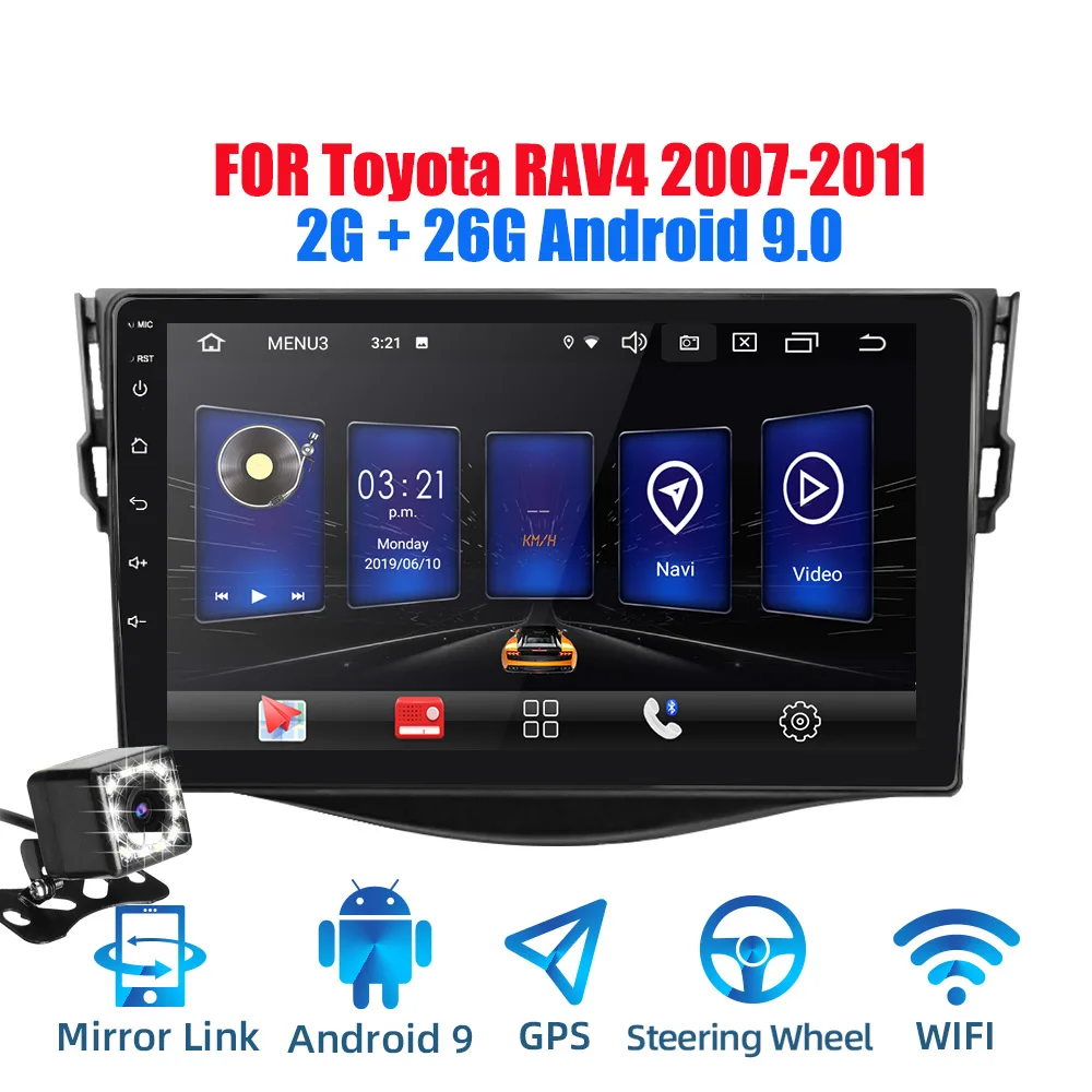 Threecar 2din Android 9 Ouad Core PX6 Автомагнитола стерео для Toyota RAV4 2007-2011 gps Navi Аудио Видео плеер Wifi - Цвет: Android 9.0 CAM
