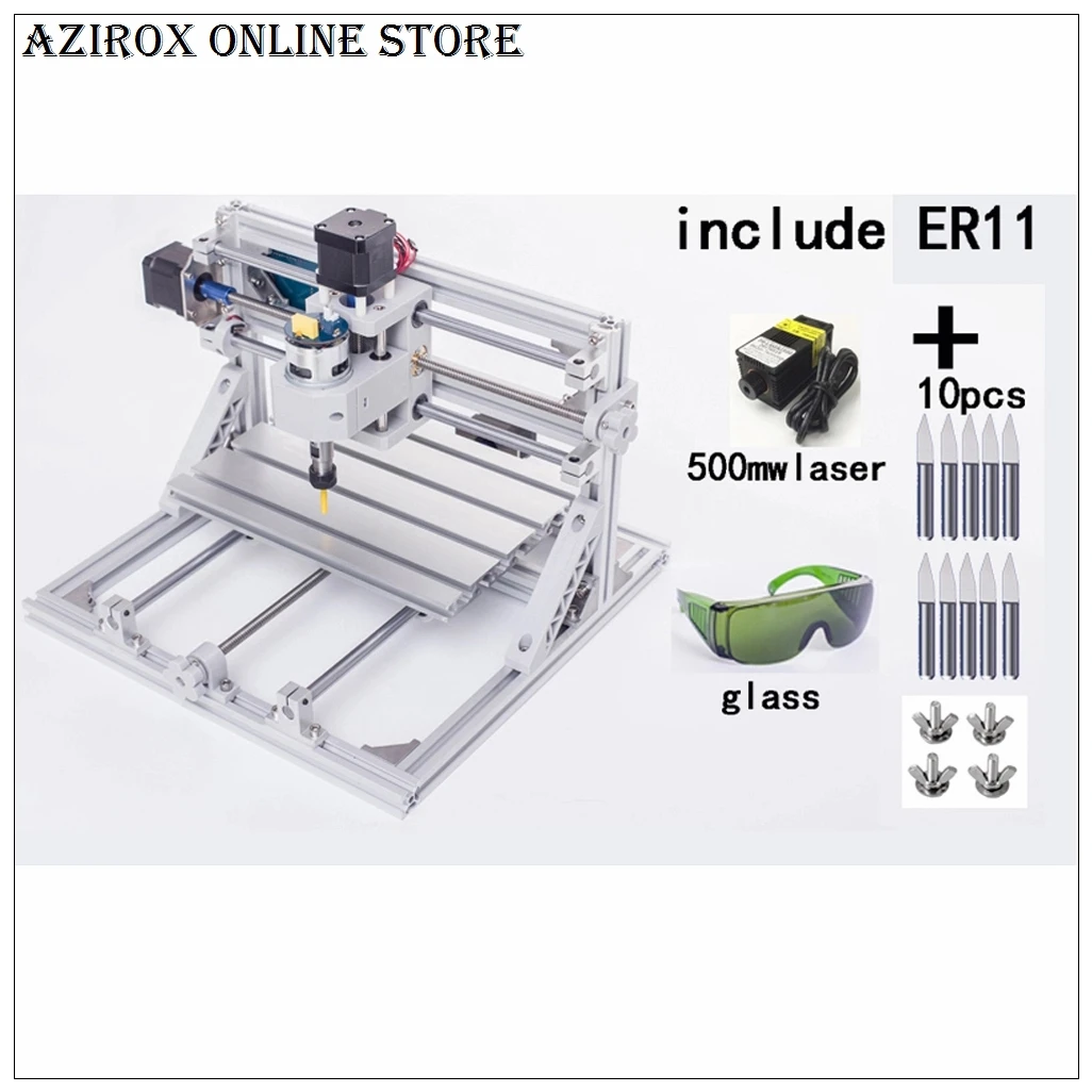 AZIROX 2418 500mW multifunction portable diy cnc router wooden cutting laser engraving machine 3axis | Электроника