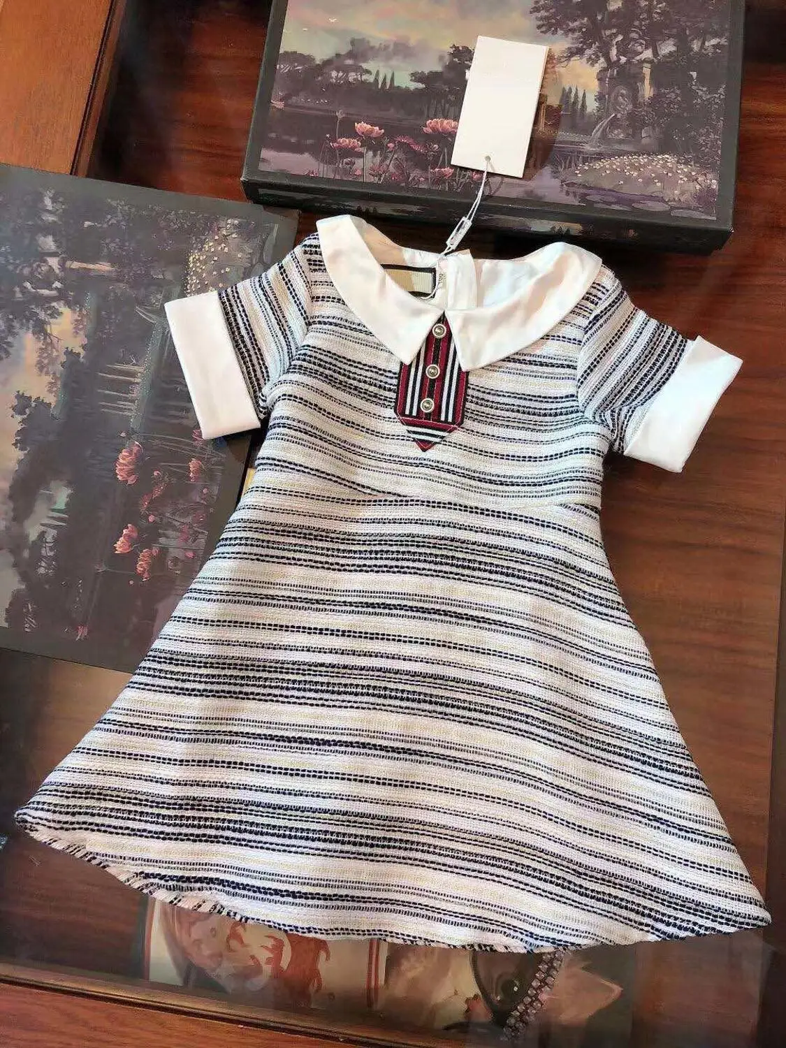 

Luxury Brand New Designer Striped Girls Dress Preppy Style Children Clothes 2 Colors