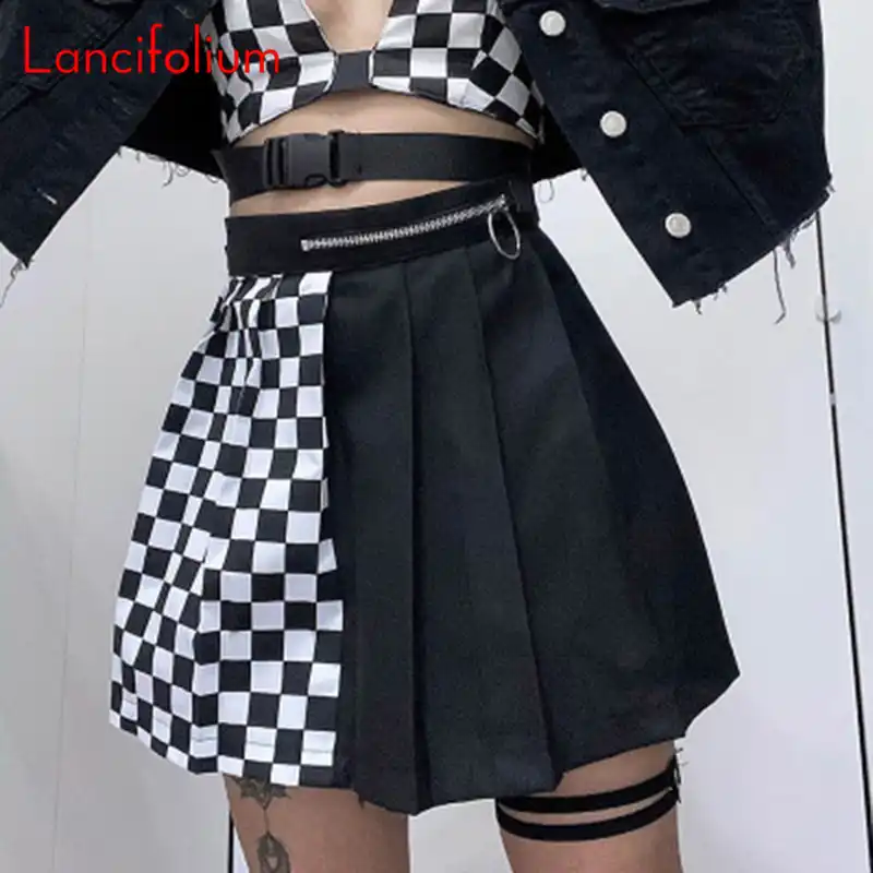 Y2k Egirl Grunge High Waist Black Skirts With Chain Punk Style Slit Hole A Line Mini Skirts Streetwear Gothic Outfit Autumn New Skirts Aliexpress