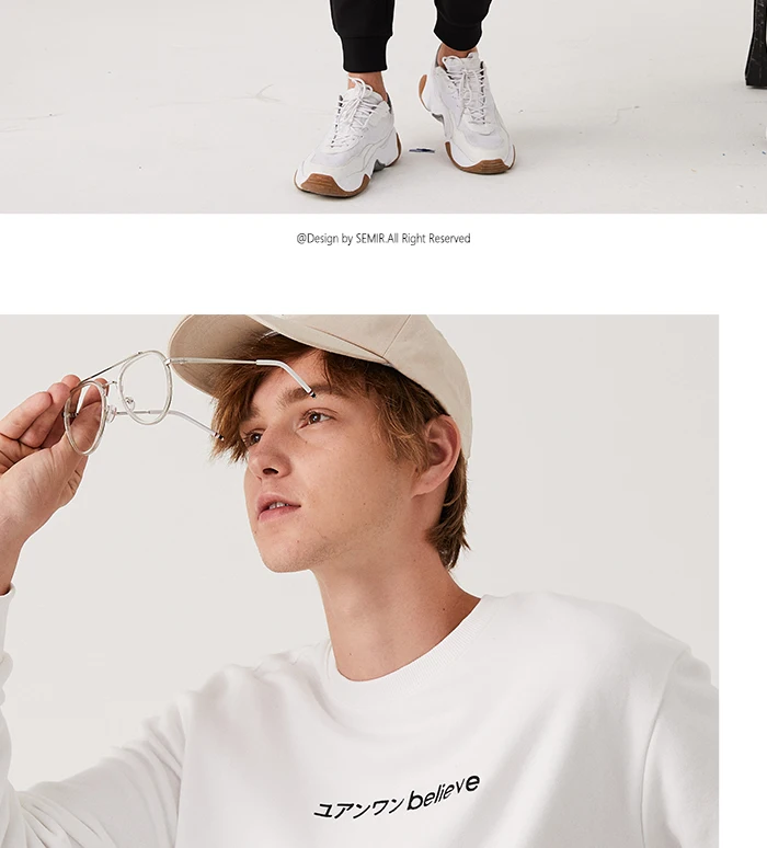 SEMIR свитер для мужчин плюс бархат зимний Свободный корейский вариант пуловер толстовки для взрослых корейский О-образный вырез хлопок для мужчин