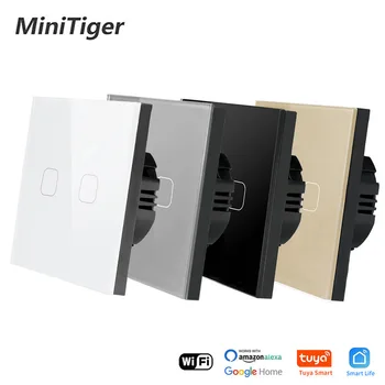 

Minitiger Crystal Tempered Glass EU Standard 2 Gang Tuya/Smart Life WiFi Wall Light Touch Switch Wireless Control Touch Switch