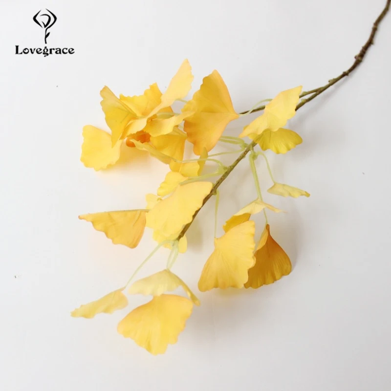 Lovegrace искусственные растения гинкго лист 3 вилки Maidenhair дерево ручной работы зеленое растение DIY букет Цветочная композиция гинкго билоба - Цвет: Цвет: желтый