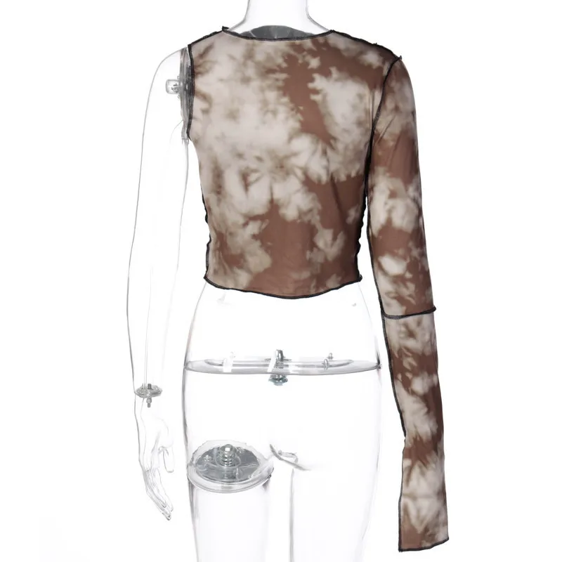 Sexy Single Side Sleeve Reverse Stitch Crop Top For Women's Long Sleeve Round Neck Short Cut T-shirt 2020 Lady Party Wear