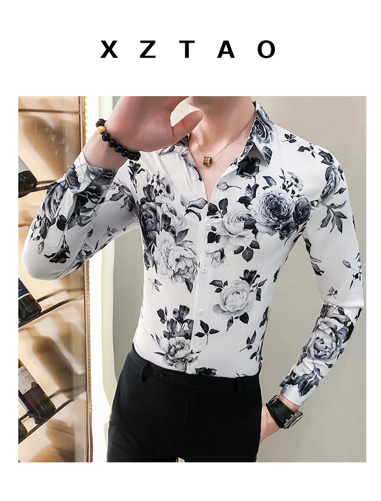Chemise homme мода Осень Зима Толстая теплая рубашка мужская с длинным рукавом цифровая печать уличная рубашка с цветочным принтом смокинг для мужчин 3XL-M