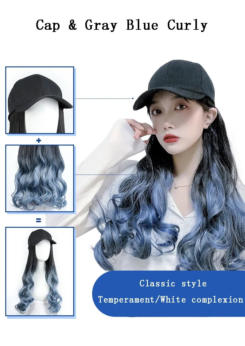 Wig female long curly hair big wave hat with wig one female summer fashion natural cap