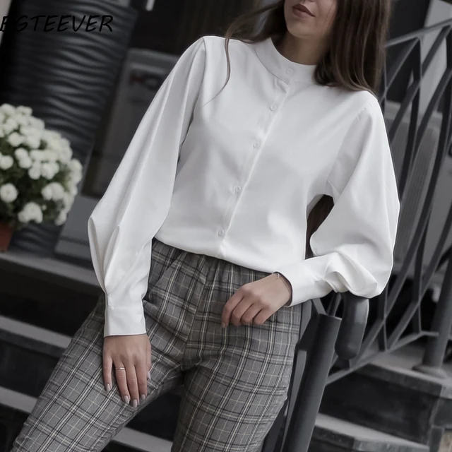 US $12.41 Vintage Lantern Sleeve Autumn Winter Thicken Women Shirt Blouses Single Breasted Blouse Female Loos