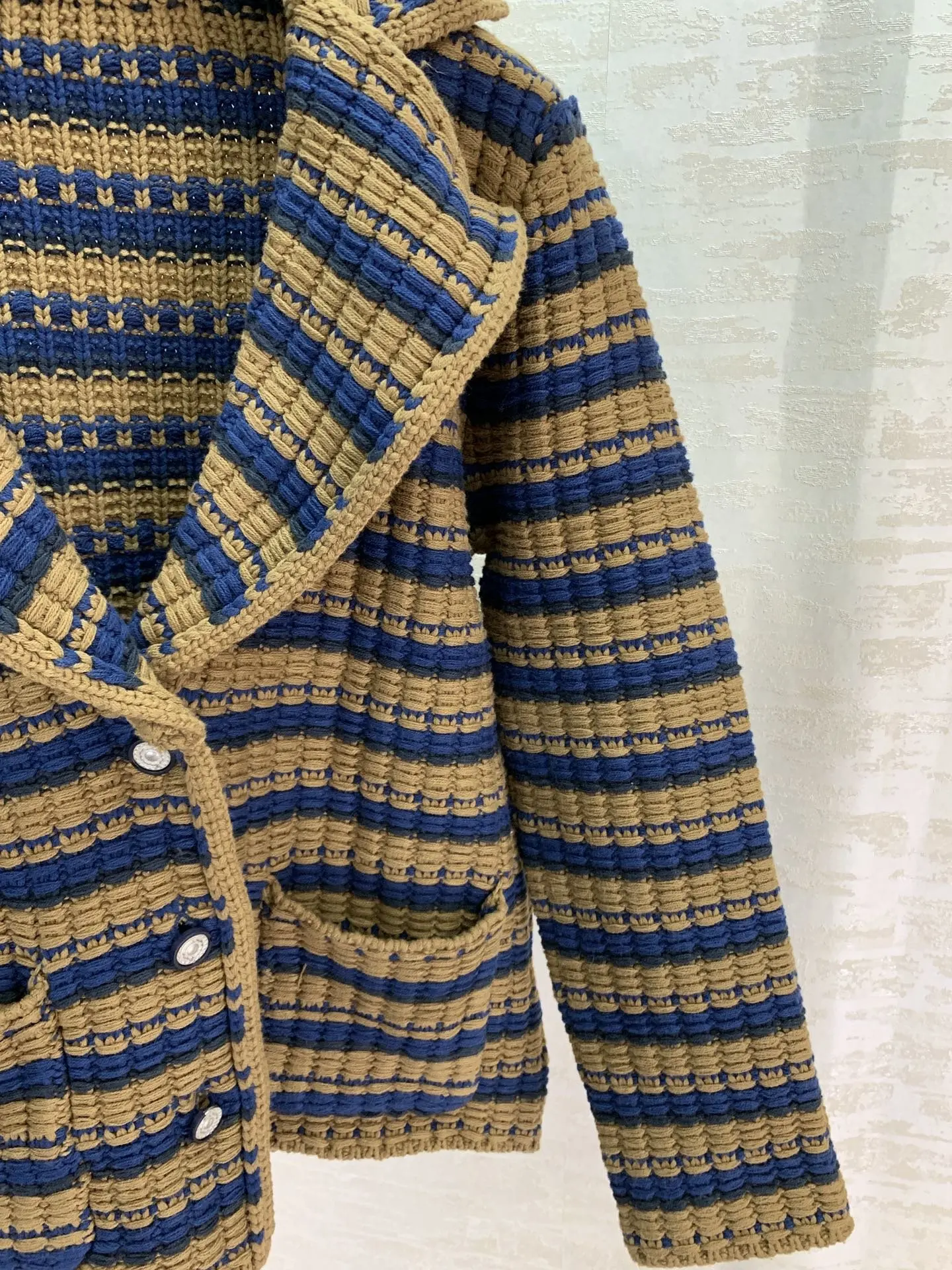Женский модный полосатый вязаный кардиган с длинным рукавом и отворотом, свитер 1205