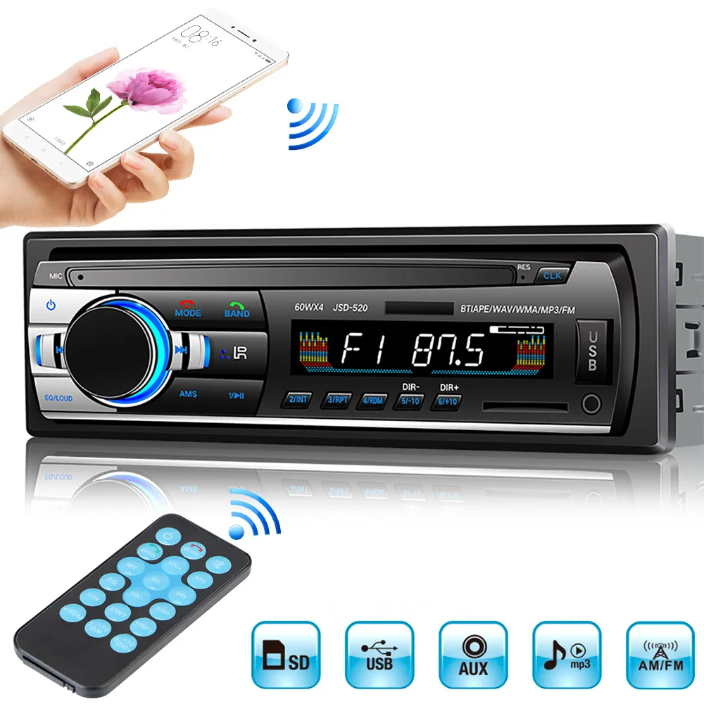 SD USB JSD-520 12 В In-dash 1 din FM Aux вход приемник Автомобильное стерео радио Bluetooth Авторадио