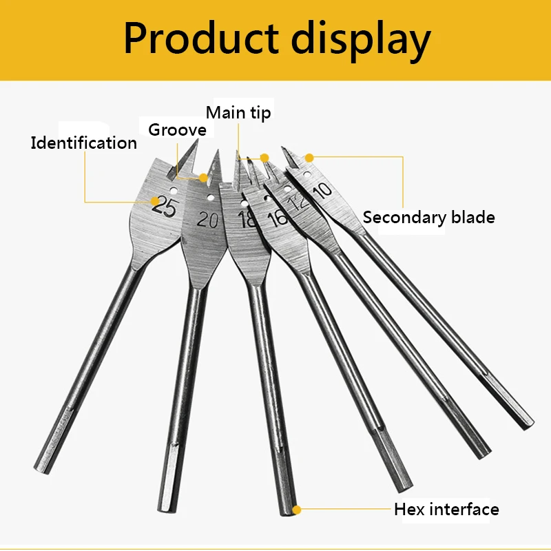 durable cutter High steel flat bit drill tools Woodworking flat head drill bit 6 pcs / set 10mm-25mm Woodworking hole opener A99
