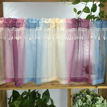 

1 PC Rainbow Stripe Short Curtain for Kitchen Linen Tulle Tassel Half Curtain Living room Small Window Partition Drapes DLWP1093
