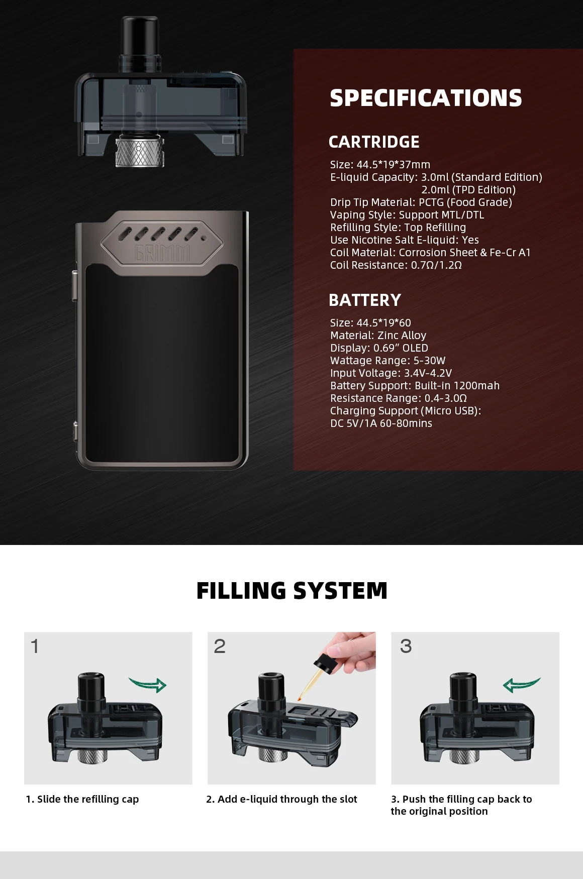 Новое поступление Hellvape Grimm 30W Pod Kit 1200mah Встроенный аккумулятор макс 80W выход вейп-комплект электронной сигареты VS Aegis boost