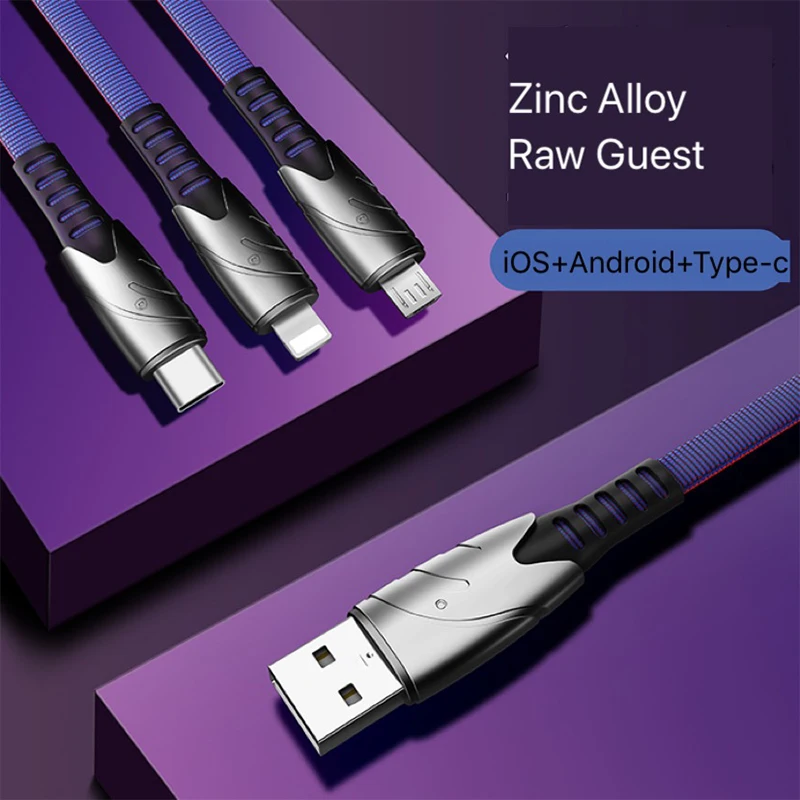 One Drag три линии передачи данных цинковый сплав для X XsMax 11pro Android type-c мобильный телефон Универсальная зарядная линия Быстрая зарядка 3A