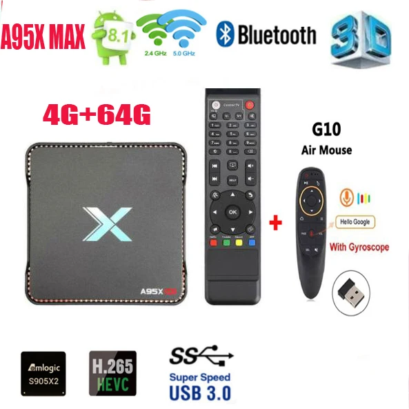 Android tv Box A95X MAX 4G 64GB Android 8,1 tv Box Amlogic S905X2 2,4G& 5G Dual Wifi BT 4,2 1000M медиаплеер Top Smart tv Box - Цвет: 4G 64G G10