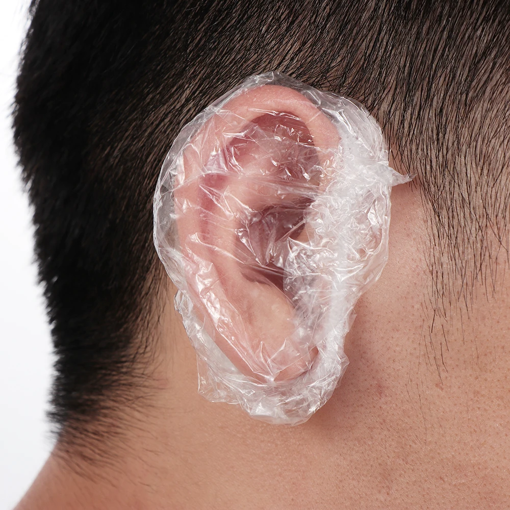 

50/100pc Disposable Plastic Waterproof Ear Cover Bath Shower Salon Caps Ear Protector Cover One-off Earmuffs Hair Dyeing Tools@2