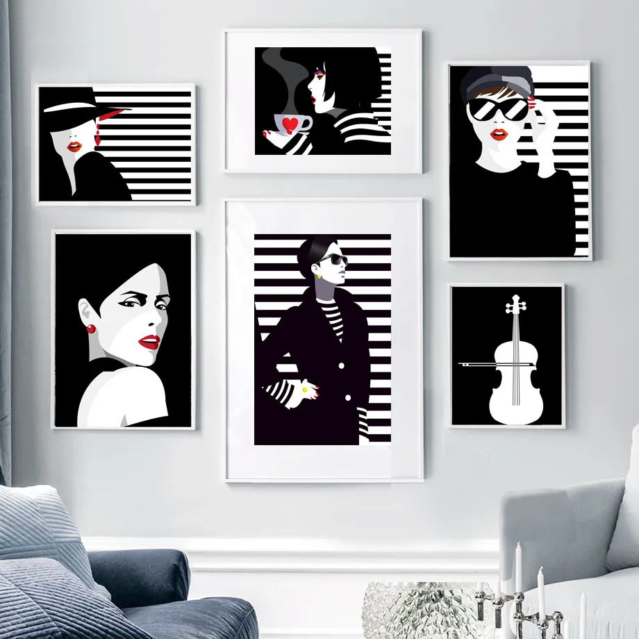 Black White Fashion Woman Cello Nordic Posters And Prints Modern Wall Art Canvas Painting Pictures For Living Room Decor | Дом и сад