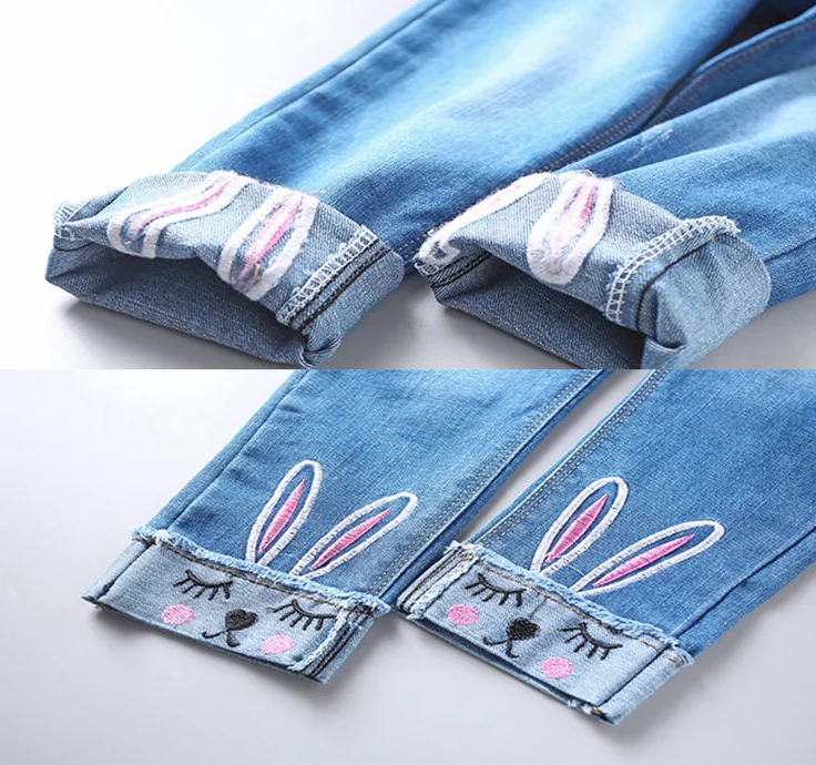 Джинсы для девочек, весенне-осенние штаны, детские штаны, большие детские штаны, хлопковые штаны с рисунком кролика